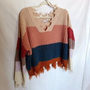 Women's Knit Boho Sweater colorblocked v neck